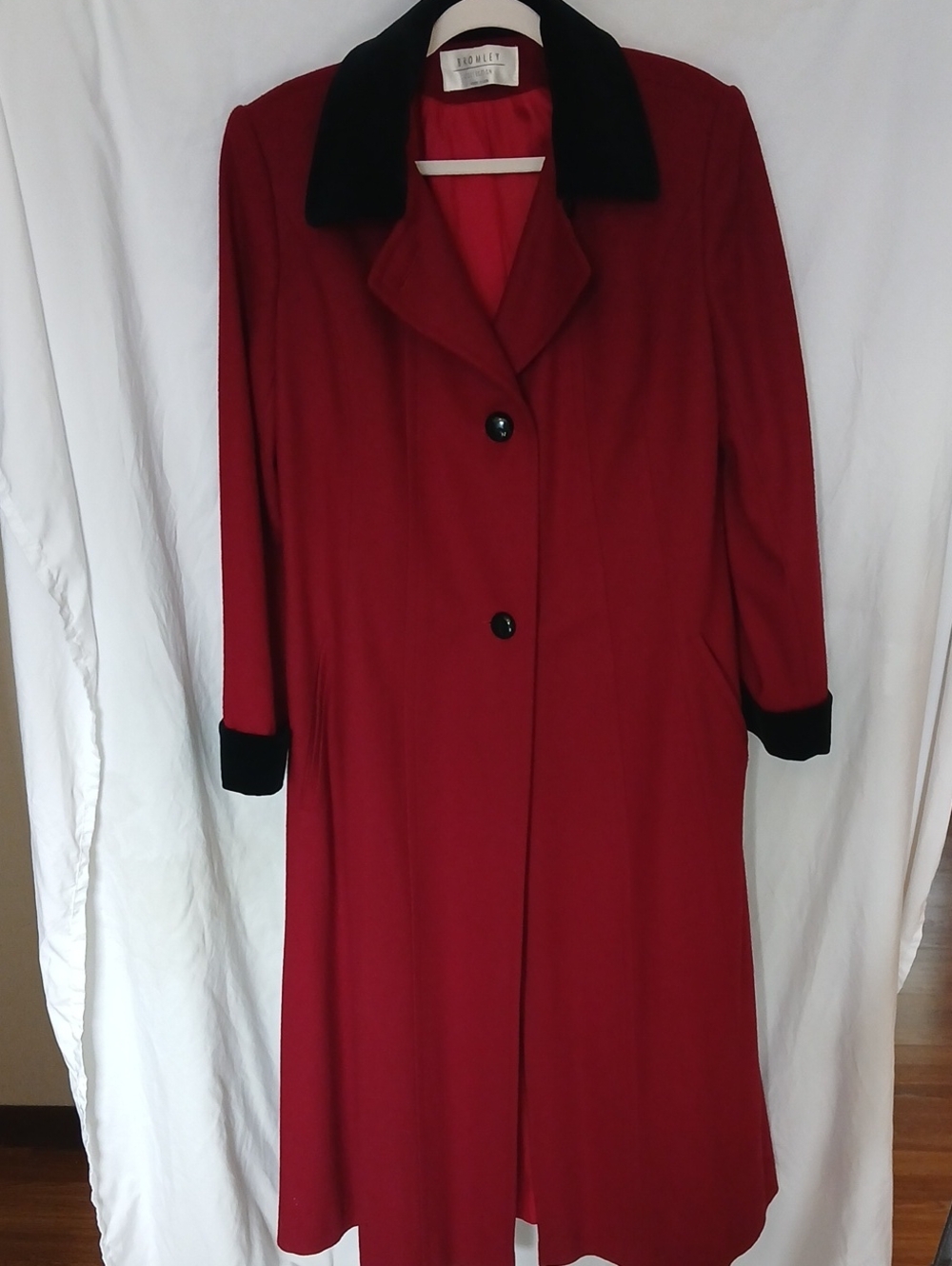 Bromley Vintage Wine Trench Coat with Black Velvet Collar